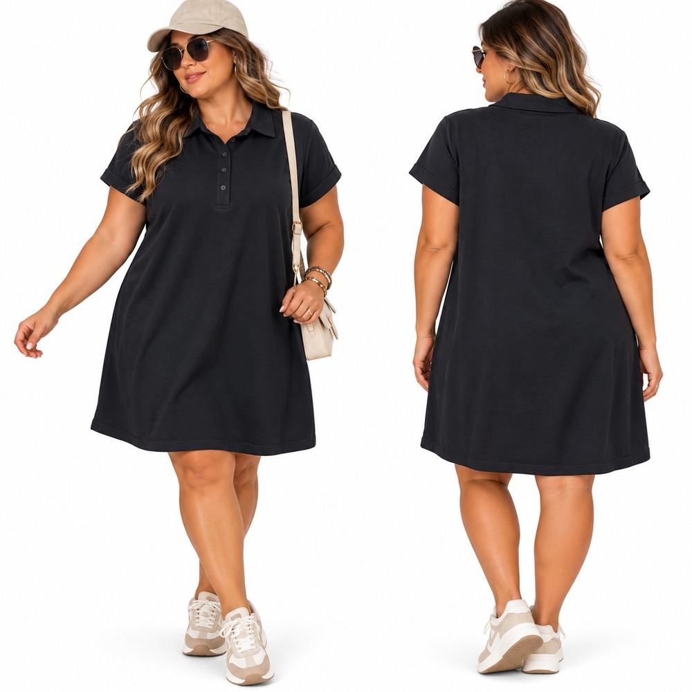 Universal Standard Varsity French Terry Polo Dress Womens L 22-24 Black Leisure
